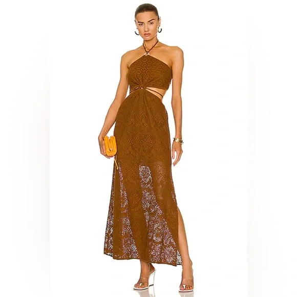 jonathan simkhai brown dress $645 Jonathan Simkhai Women's Brown Smocked Chiffon Handkerchief Dress Size 2